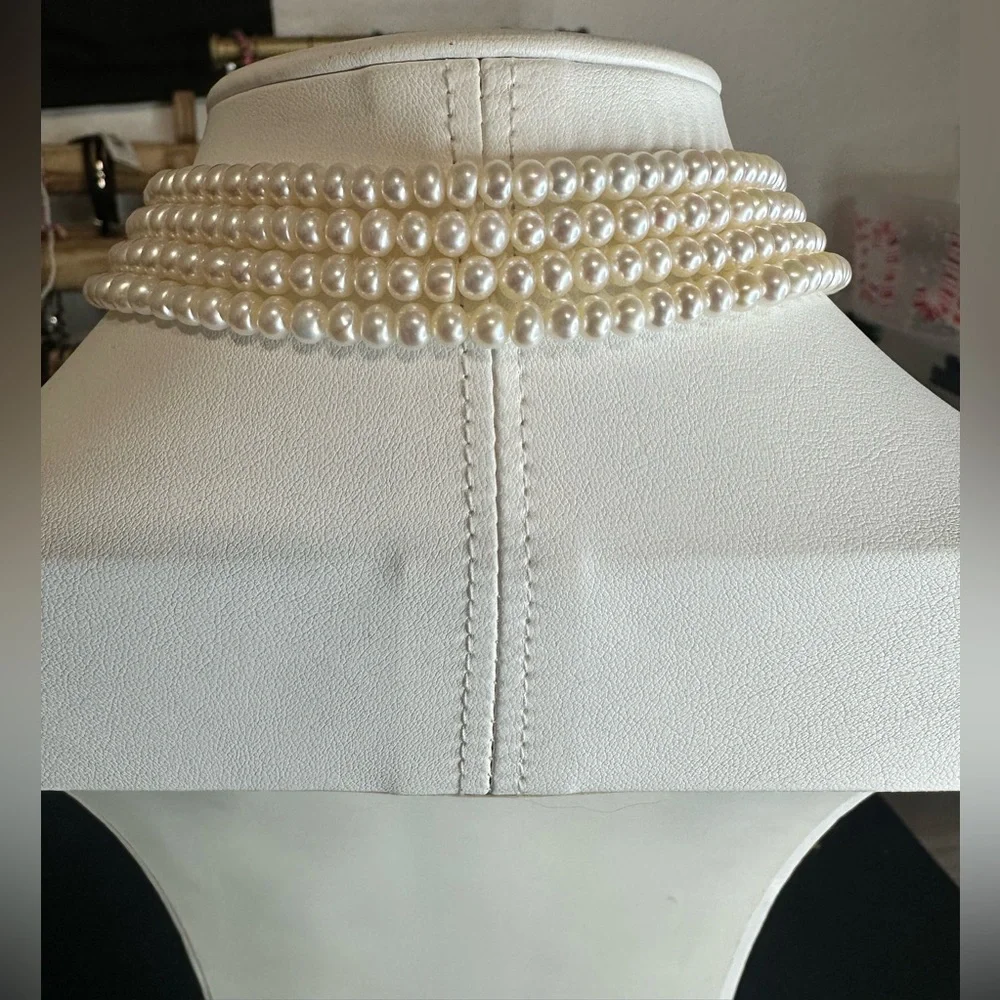 Multi-strand white cultured pearl lariat necklace with silver spacer beads, - Picture 5 of 7